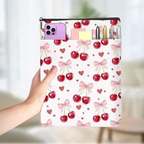 Pink Bows Cherries Book Lovers Gifts,Preppy Stuff Bows Book Sleeve, Books Covers for Paperbacks with Zipper Front Pocket Bookish Accessories Cherries Decoration Gifts for Women Girls Friendship in Saudi Arabia