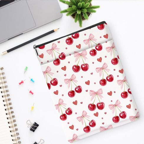 Pink Bows Cherries Book Lovers Gifts,Preppy Stuff Bows Book Sleeve, Books Covers for Paperbacks with Zipper Front Pocket Bookish Accessories Cherries Decoration Gifts for Women Girls Friendship in Saudi Arabia