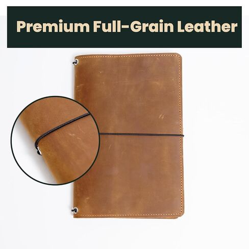 Leather Journal Cover A5 – Full Grain Handmade Notebook Cover with Card Slots, Pen Loop & Elastic Bands – Refillable Field Notes Planner for Work, Study & Travel, Premium Leather Gift Non-Custom in Saudi Arabia