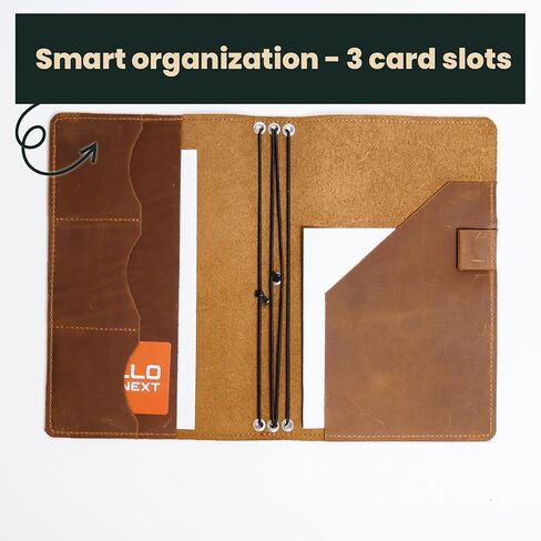 Leather Journal Cover A5 – Full Grain Handmade Notebook Cover with Card Slots, Pen Loop & Elastic Bands – Refillable Field Notes Planner for Work, Study & Travel, Premium Leather Gift Non-Custom in Saudi Arabia