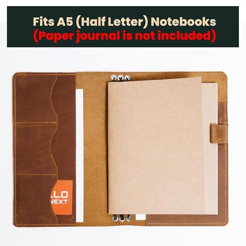 Leather Journal Cover A5 – Full Grain Handmade Notebook Cover with Card Slots, Pen Loop & Elastic Bands – Refillable Field Notes Planner for Work, Study & Travel, Premium Leather Gift Non-Custom in Saudi Arabia