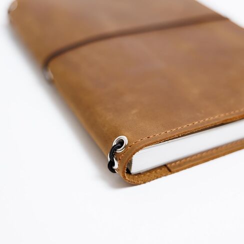 Leather Journal Cover A5 – Full Grain Handmade Notebook Cover with Card Slots, Pen Loop & Elastic Bands – Refillable Field Notes Planner for Work, Study & Travel, Premium Leather Gift Non-Custom in Saudi Arabia