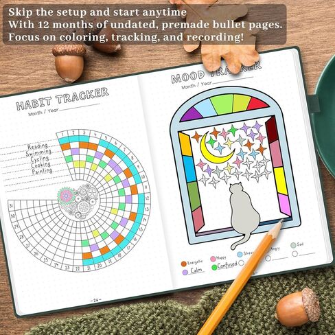 Premade Bullet Style Notebook with Hand-Drawn Pages, Dotted Journal with Unique Pre-Made Bullet Templates, Undated Planner with Weekly Spreads & Monthly Themes, 12 Months, A5 Linen Hardcover in Saudi Arabia