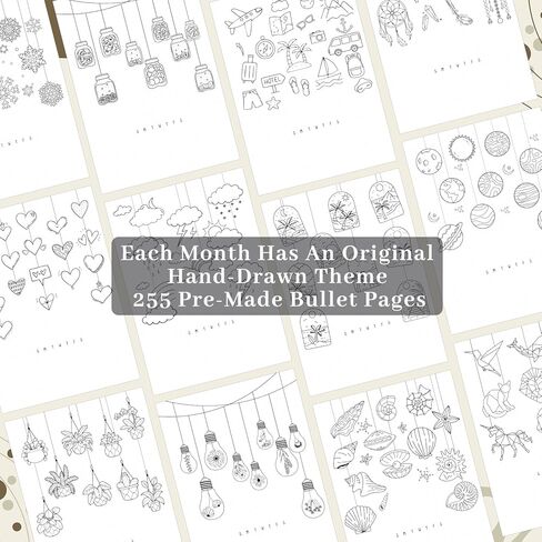 Premade Bullet Style Notebook with Hand-Drawn Pages, Dotted Journal with Unique Pre-Made Bullet Templates, Undated Planner with Weekly Spreads & Monthly Themes, 12 Months, A5 Linen Hardcover in Saudi Arabia