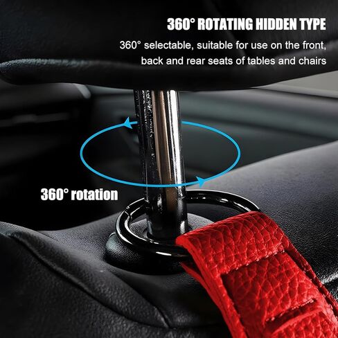 Car Seat Headrest Hook, Leather 360 Rotation Vehicle Seatback Bag Hanger Holder with Keyring, Hanging Auto Interior Storage Organizer, Universal for SUV Sedan Truck (Black) in Saudi Arabia