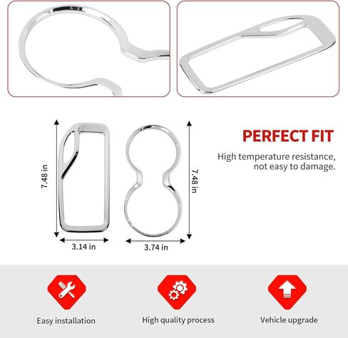 Jimen Fit for Jeep Grand Cherokee 2016-2021, 2PCS Front Cup Holder Trim Overlay & Gear Shift Cover (Chrome) in Saudi Arabia