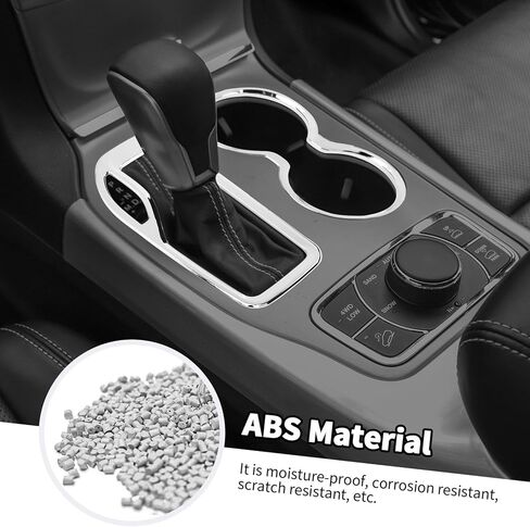 Jimen Fit for Jeep Grand Cherokee 2016-2021, 2PCS Front Cup Holder Trim Overlay & Gear Shift Cover (Chrome) in Saudi Arabia