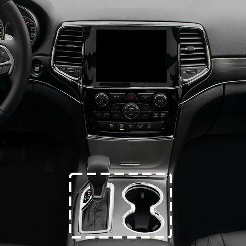 Jimen Fit for Jeep Grand Cherokee 2016-2021, 2PCS Front Cup Holder Trim Overlay & Gear Shift Cover (Chrome) in Saudi Arabia