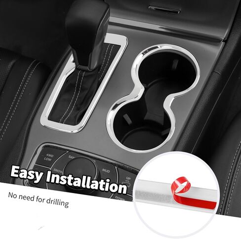 Jimen Fit for Jeep Grand Cherokee 2016-2021, 2PCS Front Cup Holder Trim Overlay & Gear Shift Cover (Chrome) in Saudi Arabia