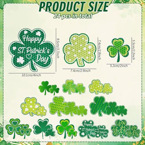 24Pcs St. Patrick's Day Reflective Car Magnets Green Shamrock Magnetic Stickers Clover Garage Magnet Decals for Irish Holiday Decor (Not for Aluminum Alloy Vehicle) in Kuwait