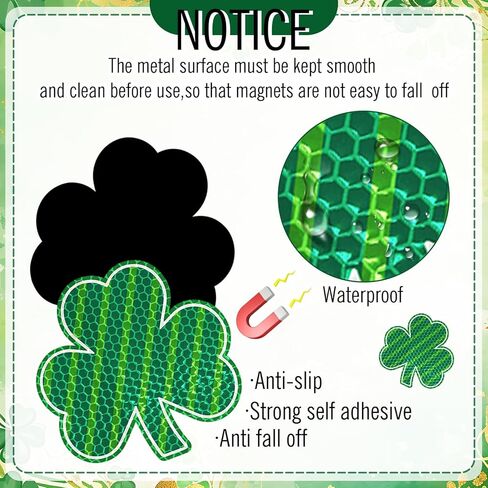 24Pcs St. Patrick's Day Reflective Car Magnets Green Shamrock Magnetic Stickers Clover Garage Magnet Decals for Irish Holiday Decor (Not for Aluminum Alloy Vehicle) in Kuwait