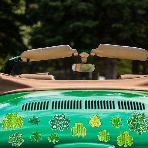 24Pcs St. Patrick's Day Reflective Car Magnets Green Shamrock Magnetic Stickers Clover Garage Magnet Decals for Irish Holiday Decor (Not for Aluminum Alloy Vehicle) in Kuwait