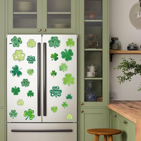 24Pcs St. Patrick's Day Reflective Car Magnets Green Shamrock Magnetic Stickers Clover Garage Magnet Decals for Irish Holiday Decor (Not for Aluminum Alloy Vehicle) in Kuwait