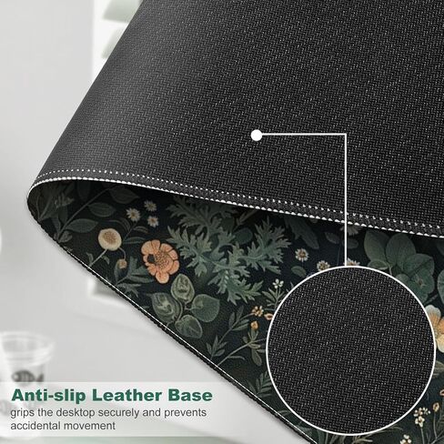 سجادة مكتب جلدية من DINKY، لوحة ماوس كبيرة للألعاب مقاس XXL، وسادة مكتب ممتدة لديكور سطح المكتب، 35.4 بوصة × 15.7 بوصة، حصيرة ماوس لطيفة على شكل زهور للكمبيوتر المحمول، لوحة المفاتيح، زهور عتيقة in Kuwait