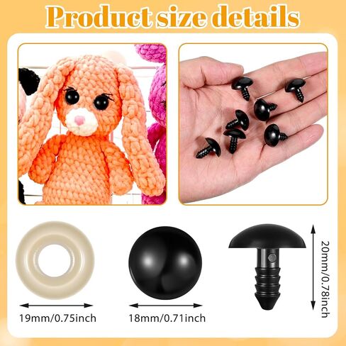 80 قطعة من عيون السلامة وغسالات 18 مم، عيون أمان 18 مم للكروشيه، عين كروشيه بلاستيكية كبيرة من البلاستيك الأسود للحيوانات المحشوة، حيوانات الدمى لصناعة زخارف الهالوين in Kuwait