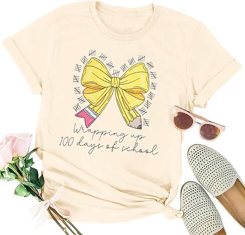 MYHALF 100 Days of School Shirt Women Happy 100th Day of School Shirts Teacher T-Shirt Graphic Tees in Kuwait