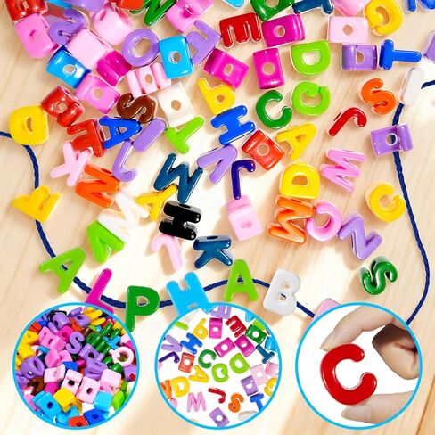 Bbiamsleep 212 Pcs Lacing Letters Beads, Colorful Mixed Uppercase Lacing Alphabet Beads with 12 Laces for Fine Motor Skills Spelling and Training in Saudi Arabia