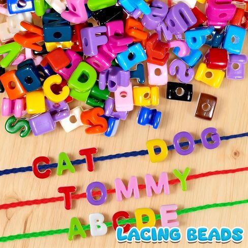 Bbiamsleep 212 Pcs Lacing Letters Beads, Colorful Mixed Uppercase Lacing Alphabet Beads with 12 Laces for Fine Motor Skills Spelling and Training in Saudi Arabia