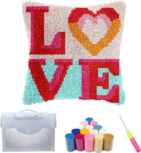 مجموعة خطافات Cozykeke Love Latch، مجموعة غطاء وسادة DIY مع قماش مطبوع مسبقًا للبالغين والمبتدئين، مناسبة لديكور المنزل وهدية المهرجانات 17 * 17 بوصة (BX1057) in Kuwait