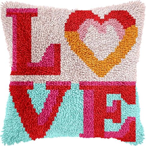 مجموعة خطافات Cozykeke Love Latch، مجموعة غطاء وسادة DIY مع قماش مطبوع مسبقًا للبالغين والمبتدئين، مناسبة لديكور المنزل وهدية المهرجانات 17 * 17 بوصة (BX1057) in Kuwait