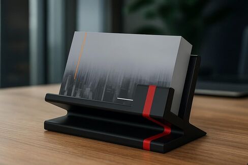 Business Card Holder for Desk – Modern Red & Black Card Display, Stylish Office Desk Accessory for Men & Women in Saudi Arabia