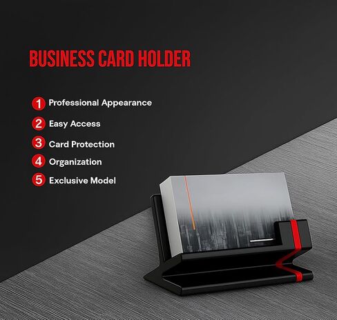 Business Card Holder for Desk – Modern Red & Black Card Display, Stylish Office Desk Accessory for Men & Women in Saudi Arabia