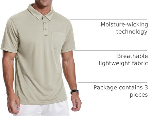 ZITY 3 Pack Polo Shirts for Men with Pocket Short Sleeve Moisture Wicking Outdoor Tactical Shirt Summer Casual in Kuwait