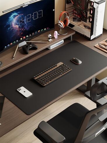 Dual Sided Leather Desk Mat, Non-Slip PU Leather Large Mouse Pad, Waterproof Desk Mat for Home Office and Decor(23.6" x 11.8" Black) in Saudi Arabia