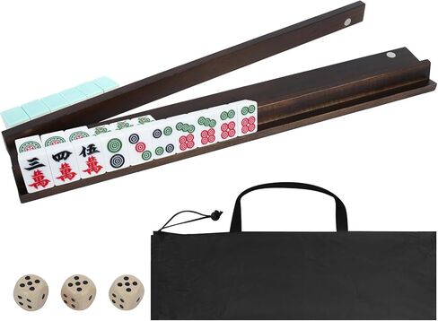 Mahjong Racks with Pushers Set of 4, All-in-One Tile Wooden Mahjong Racks 4 Strong Magnetism Attached Pushers, Dice & Storage Bags for American Mahjong Tile (Wood) in Saudi Arabia