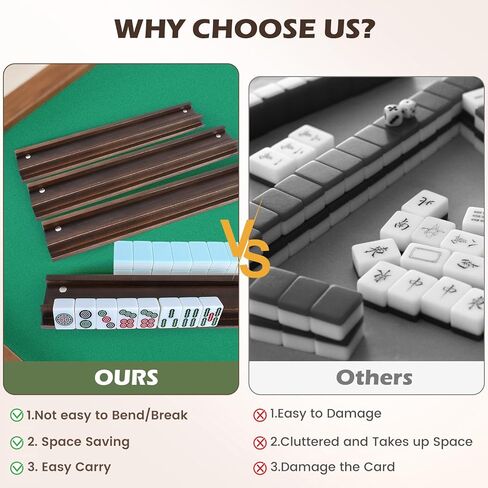 Mahjong Racks with Pushers Set of 4, All-in-One Tile Wooden Mahjong Racks 4 Strong Magnetism Attached Pushers, Dice & Storage Bags for American Mahjong Tile (Wood) in Saudi Arabia