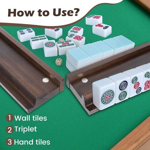 Mahjong Racks with Pushers Set of 4, All-in-One Tile Wooden Mahjong Racks 4 Strong Magnetism Attached Pushers, Dice & Storage Bags for American Mahjong Tile (Wood) in Saudi Arabia