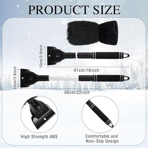 Geyoga 2 Pcs Ice Scraper Retractable with Glove Set Faux Fur Car Windshield Scraper Mitt Retractable Snow Remover Quickly Ice for Removing Snow Glove Set for Keeping Warm (Grey) in Kuwait