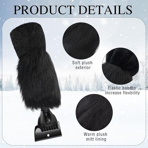 Geyoga 2 Pcs Ice Scraper Retractable with Glove Set Faux Fur Car Windshield Scraper Mitt Retractable Snow Remover Quickly Ice for Removing Snow Glove Set for Keeping Warm (Grey) in Kuwait