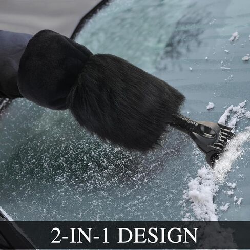 Geyoga 2 Pcs Ice Scraper Retractable with Glove Set Faux Fur Car Windshield Scraper Mitt Retractable Snow Remover Quickly Ice for Removing Snow Glove Set for Keeping Warm (Grey) in Kuwait