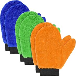 6 Pcs Microfiber Dusting Mitt with Thumb Washable Reusable Household Cleaning Mitt Car Wash Gloves Terry Dusting Gloves for Plant Wheel House Blinds Kitchen (Blue, Grey,8.85 x 7.08 Inch) in Saudi Arabia