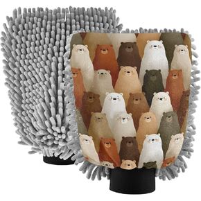AIXIWAWA Pattern Cartoon Bear Print Car Wash Mitt Washing Glove Scratch Free Water Absorbent 2 Pack Large in Saudi Arabia