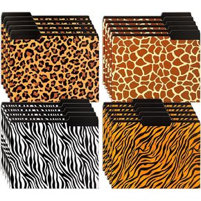 Whaline 24 Pack Animal Prints File Folders Letter Size Safari Leopard Zebra Tiger Giraffe File Pockets with 1/3 Cut Tab for Home Office Classroom Supplies, 8.9 x 11.6 Inch in Saudi Arabia
