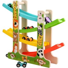 Wooden Car Ramp Toy for 1 2 3 Year Old Boys and Girls 4 Level Toddler Race Track with 8 Mini Cars Garage - Montessori Toys for 1-3 Year Old Christmas Birthday Gifts in Saudi Arabia
