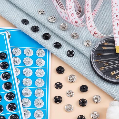 100 مجموعة من الأزرار المعدنية للخياطة، وأزرار التثبيت المفاجئة للخياطة، وأزرار الخياطة بالضغط للملابس، باللون الأسود والفضي (10 مم) in Saudi Arabia