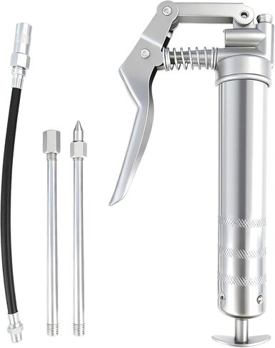 Heavy-Duty Pistol Grip Grease Gun, Up to 4,500 PSI, Includes 12″ Flex Hose + Couplers + Extension Pipes – Manual Grease Gun for Auto, Industrial & Home Use in Saudi Arabia