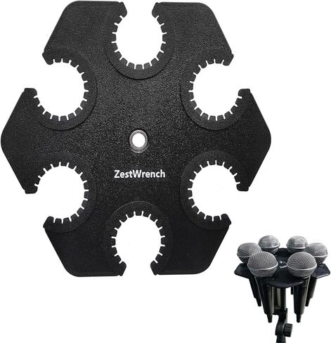 Round Multi Mic Holder for Wired and Wireless，Compatible with 5/8" 3/8" Mic Stand Adapter to Hold up to 6 Microphones，Standing Mic Display and Organizer for Desk, Home in Saudi Arabia