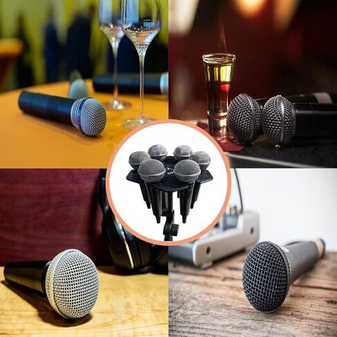 Round Multi Mic Holder for Wired and Wireless，Compatible with 5/8" 3/8" Mic Stand Adapter to Hold up to 6 Microphones，Standing Mic Display and Organizer for Desk, Home in Saudi Arabia