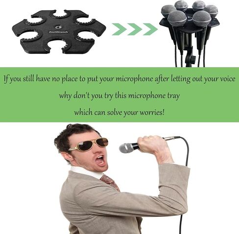 Round Multi Mic Holder for Wired and Wireless，Compatible with 5/8" 3/8" Mic Stand Adapter to Hold up to 6 Microphones，Standing Mic Display and Organizer for Desk, Home in Saudi Arabia