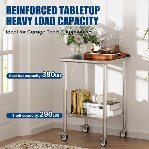 Stainless Steel Table with Wheels 30 x 30 Inches Metal Food Prep Worktable with Backsplash & Adjustable Undershelf for Kitchen, Outdoor, Restaurant, Bar & Garage in Kuwait