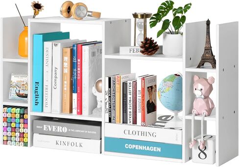 YIGANG White Desk Shelf Organizer, 3-Tier Desktop Bookshelf for Computer Desk, Small Tabletop Hutch Storage Rack, Wood Office Supplies Organizer for Dorm, Home & Student (29 Inch Wide) in Saudi Arabia