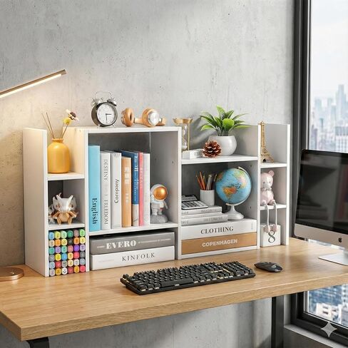 YIGANG White Desk Shelf Organizer, 3-Tier Desktop Bookshelf for Computer Desk, Small Tabletop Hutch Storage Rack, Wood Office Supplies Organizer for Dorm, Home & Student (29 Inch Wide) in Saudi Arabia