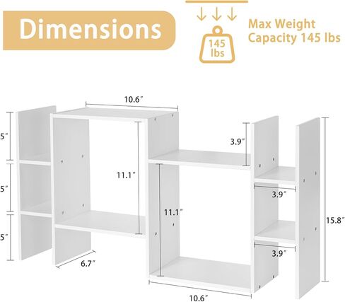 YIGANG White Desk Shelf Organizer, 3-Tier Desktop Bookshelf for Computer Desk, Small Tabletop Hutch Storage Rack, Wood Office Supplies Organizer for Dorm, Home & Student (29 Inch Wide) in Saudi Arabia