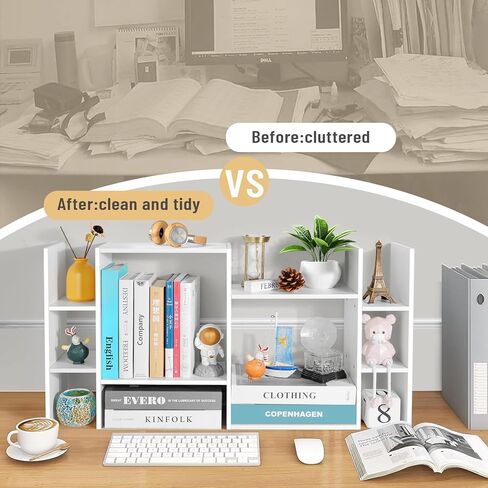 YIGANG White Desk Shelf Organizer, 3-Tier Desktop Bookshelf for Computer Desk, Small Tabletop Hutch Storage Rack, Wood Office Supplies Organizer for Dorm, Home & Student (29 Inch Wide) in Saudi Arabia
