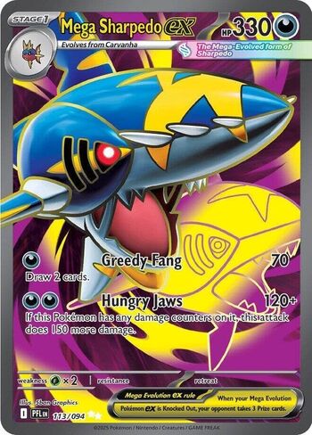 Pokemon - Mega Sharpedo ex - 113/094 - ME02: Phantasmal Flames (PFL) - Ultra Rare - Full Art - Single Card in Saudi Arabia