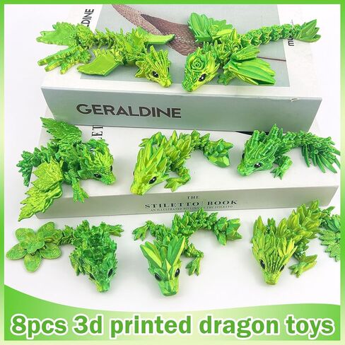 8 Pcs 3D Printed Fidget Dragons with Eyes Toy Set, Small 3D Prints Animal Models for Executive Home Office, Cute Mini Stress Relief 3-d Printer Animals Toys Decor for Adults Kids(B) in Kuwait